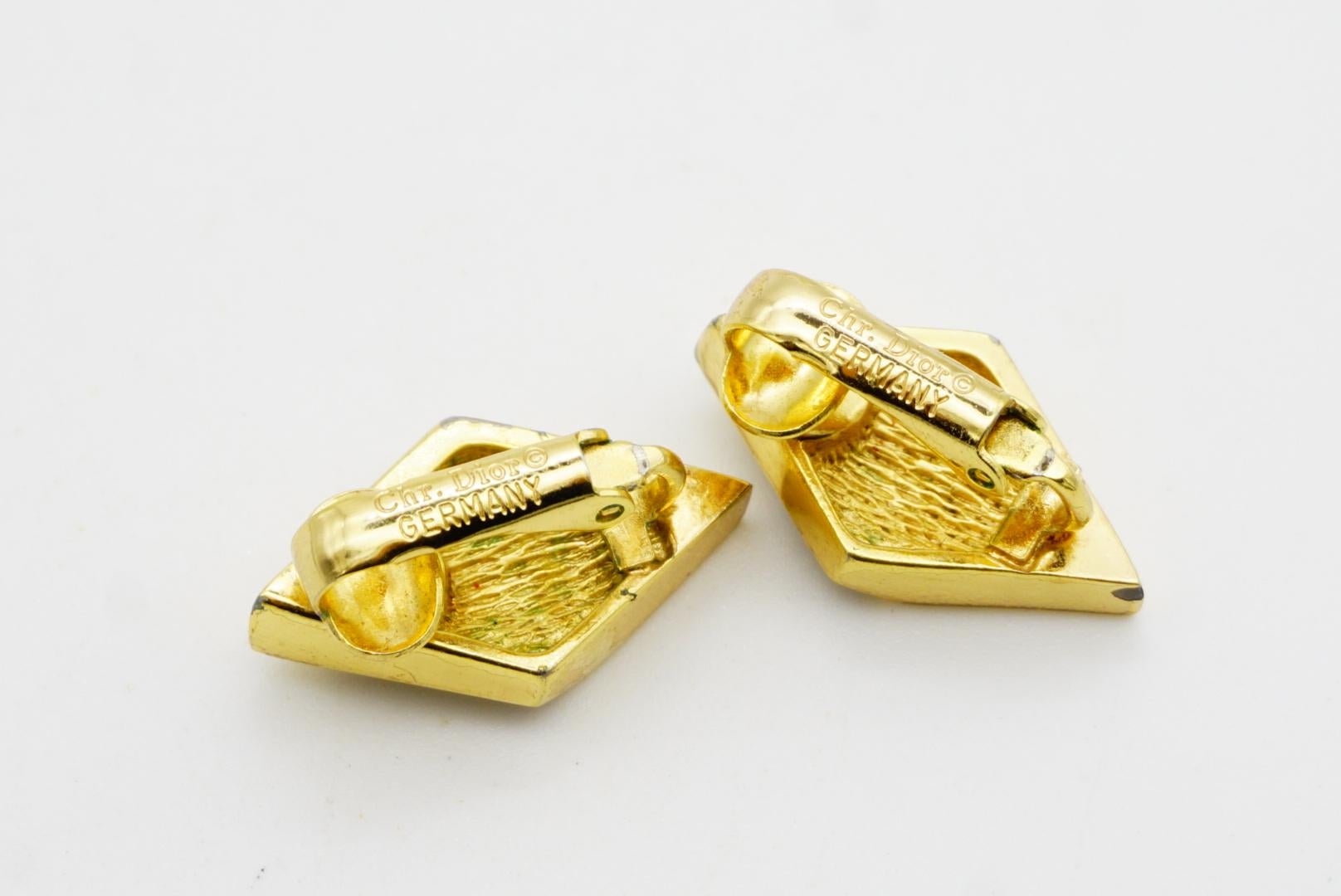 Christian Dior Vintage 1980s Black Enamel Crystal Diamond Rhombus Clip Earrings For Sale 8