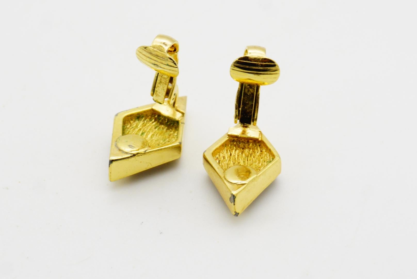 Christian Dior Vintage 1980s Black Enamel Crystal Diamond Rhombus Clip Earrings For Sale 9