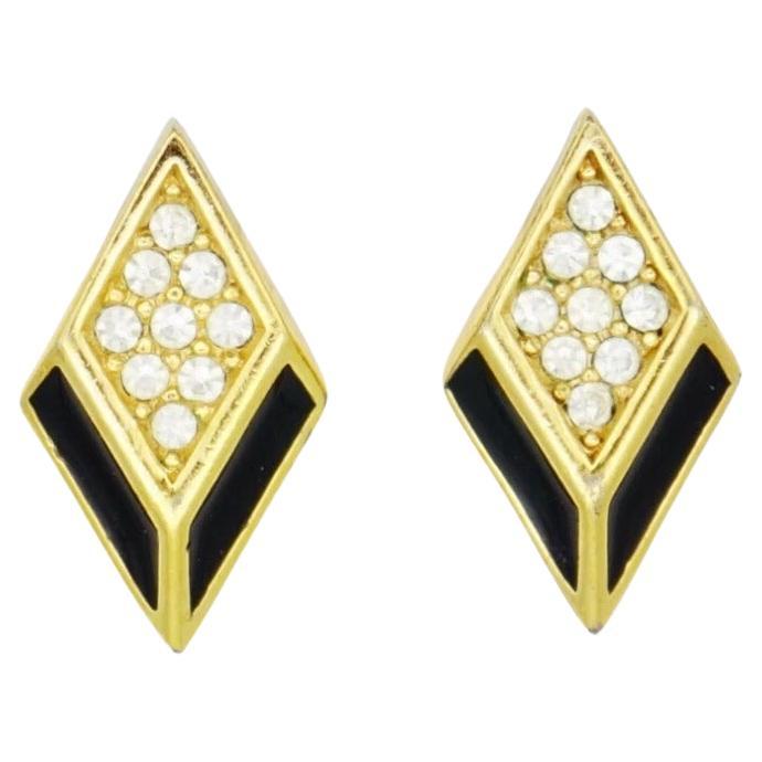 Christian Dior Vintage anni
80, orecchini a clip a rombo con diamante e smalto nero