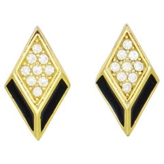 Christian Dior Vintage anni
80, orecchini a clip a rombo con diamante e smalto nero