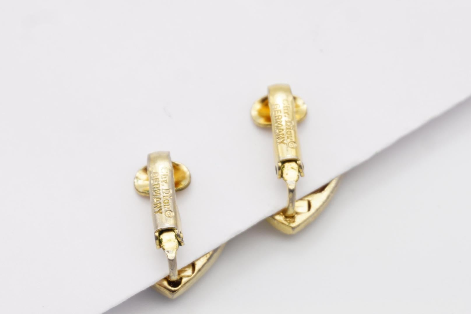 Christian Dior Vintage 1980s Black Enamel Crystals Diamond Clip Gold Earrings 6