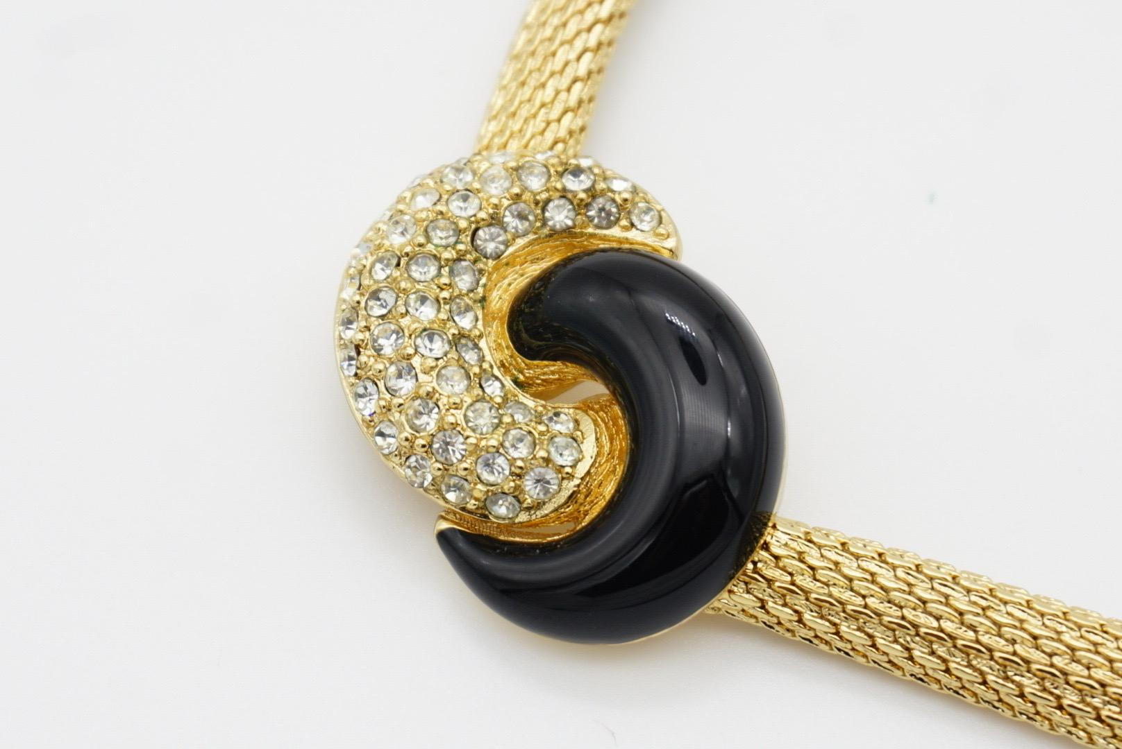 Christian Dior Vintage 1980s Black Enamel Crystals Knot Bow Pendant Necklace For Sale 5