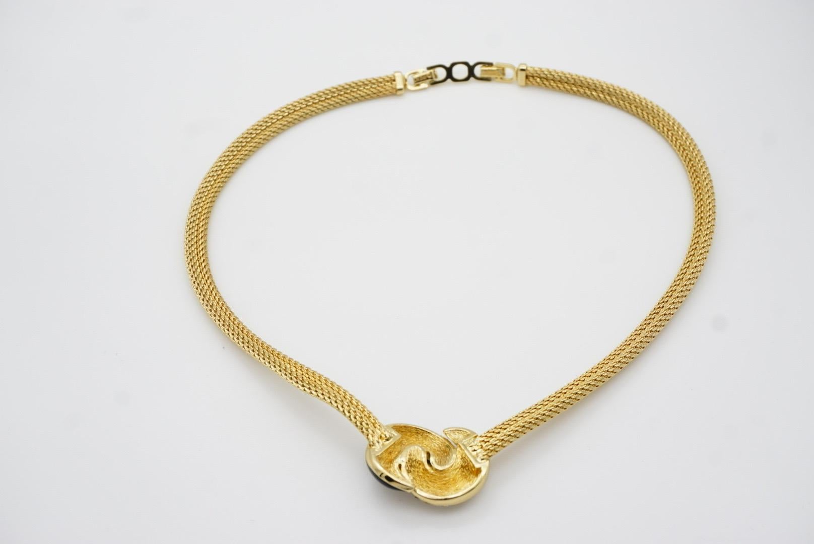 Christian Dior Vintage 1980s Black Enamel Crystals Knot Bow Pendant Necklace For Sale 8