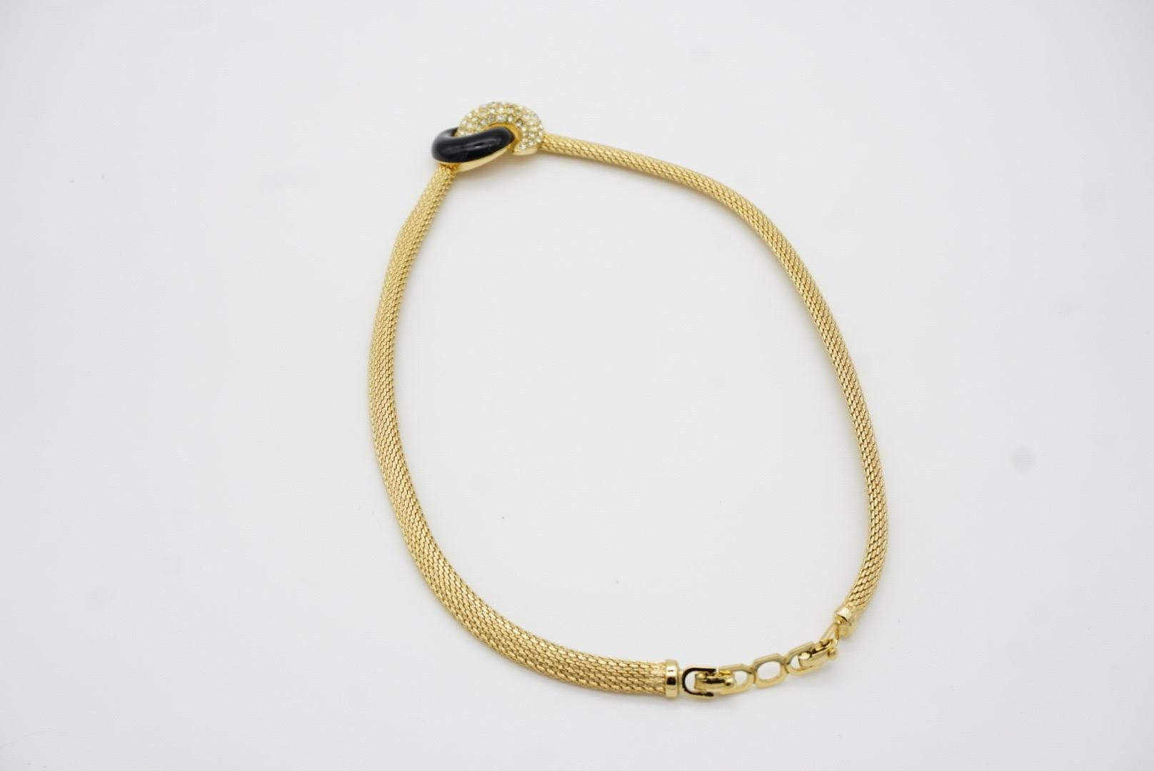 Christian Dior Vintage 1980s Black Enamel Crystals Knot Bow Pendant Necklace For Sale 9