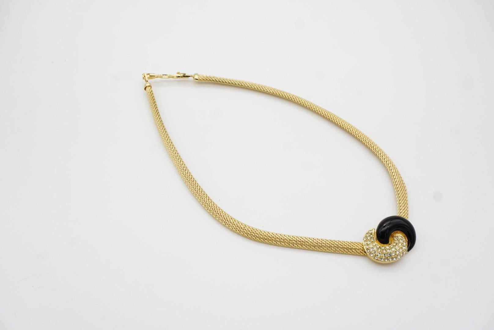 Christian Dior Vintage 1980s Black Enamel Crystals Knot Bow Pendant Necklace For Sale 10