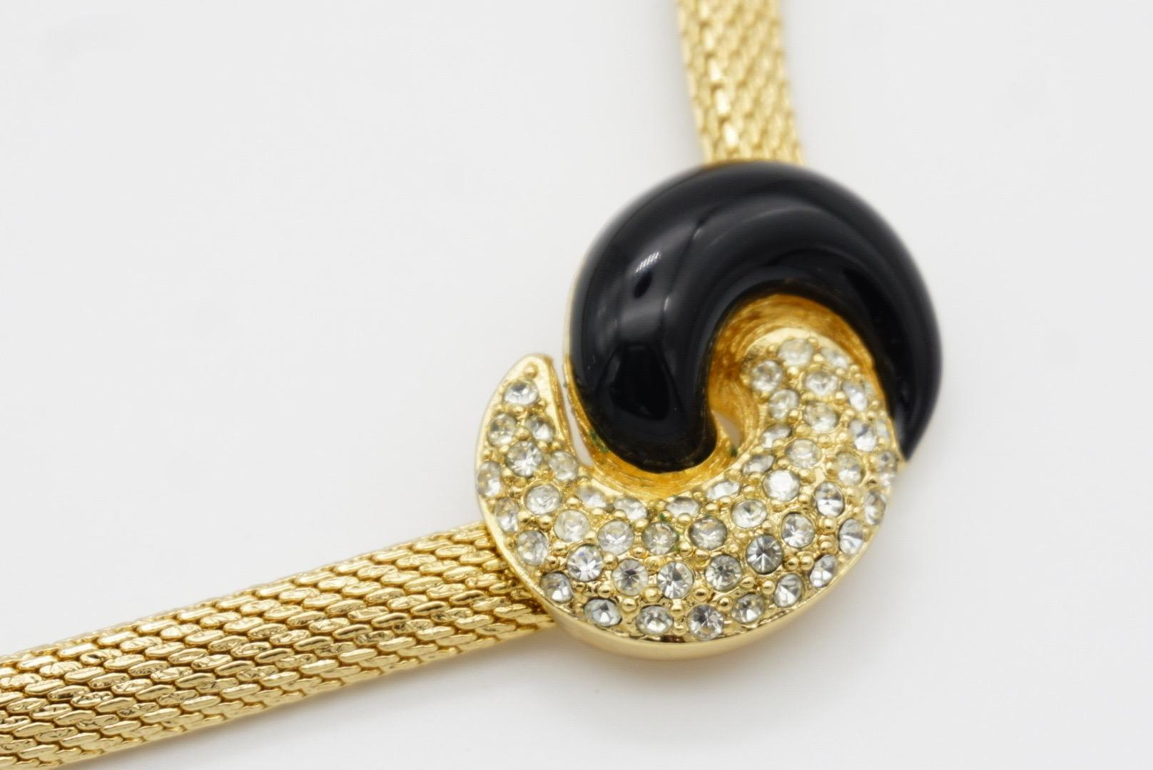 Christian Dior Vintage 1980s Black Enamel Crystals Knot Bow Pendant Necklace For Sale 4
