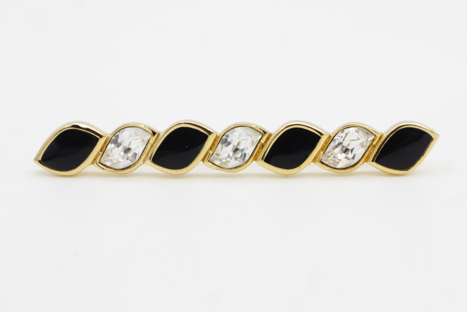 Christian Dior Vintage 1980er Jahre Schwarz Emaille Kristalle Lange Bar Spiral Twist Brosche im Angebot 6