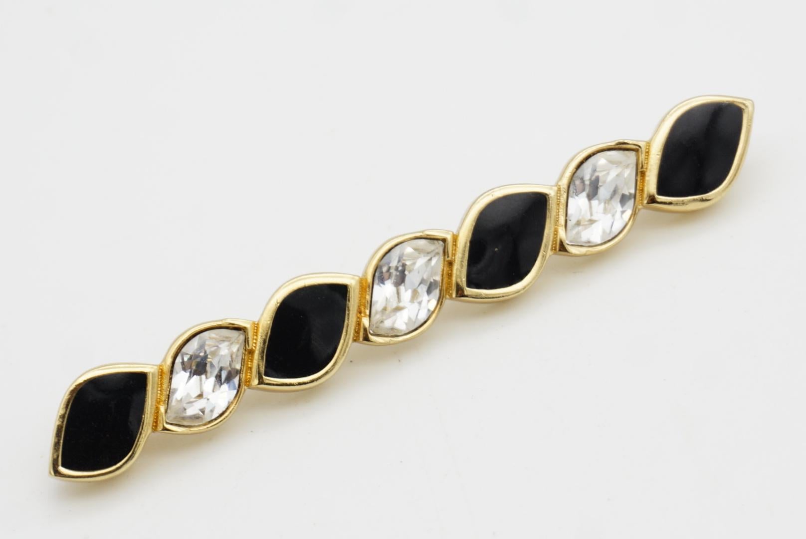Christian Dior Vintage 1980er Jahre Schwarz Emaille Kristalle Lange Bar Spiral Twist Brosche im Angebot 7