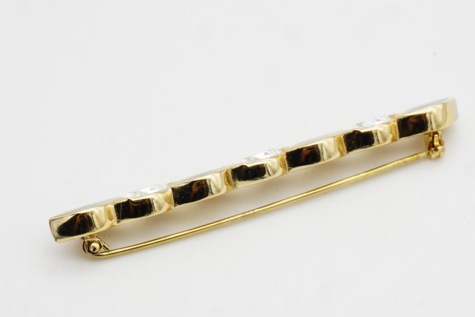 Christian Dior Vintage 1980er Jahre Schwarz Emaille Kristalle Lange Bar Spiral Twist Brosche im Angebot 8
