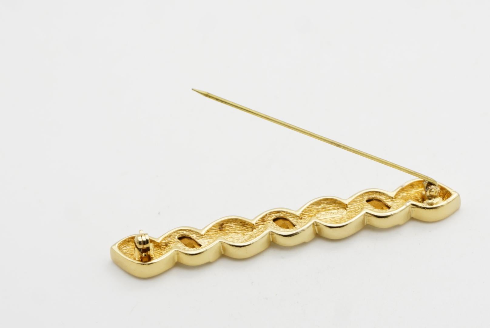 Christian Dior Vintage 1980er Jahre Schwarz Emaille Kristalle Lange Bar Spiral Twist Brosche im Angebot 11