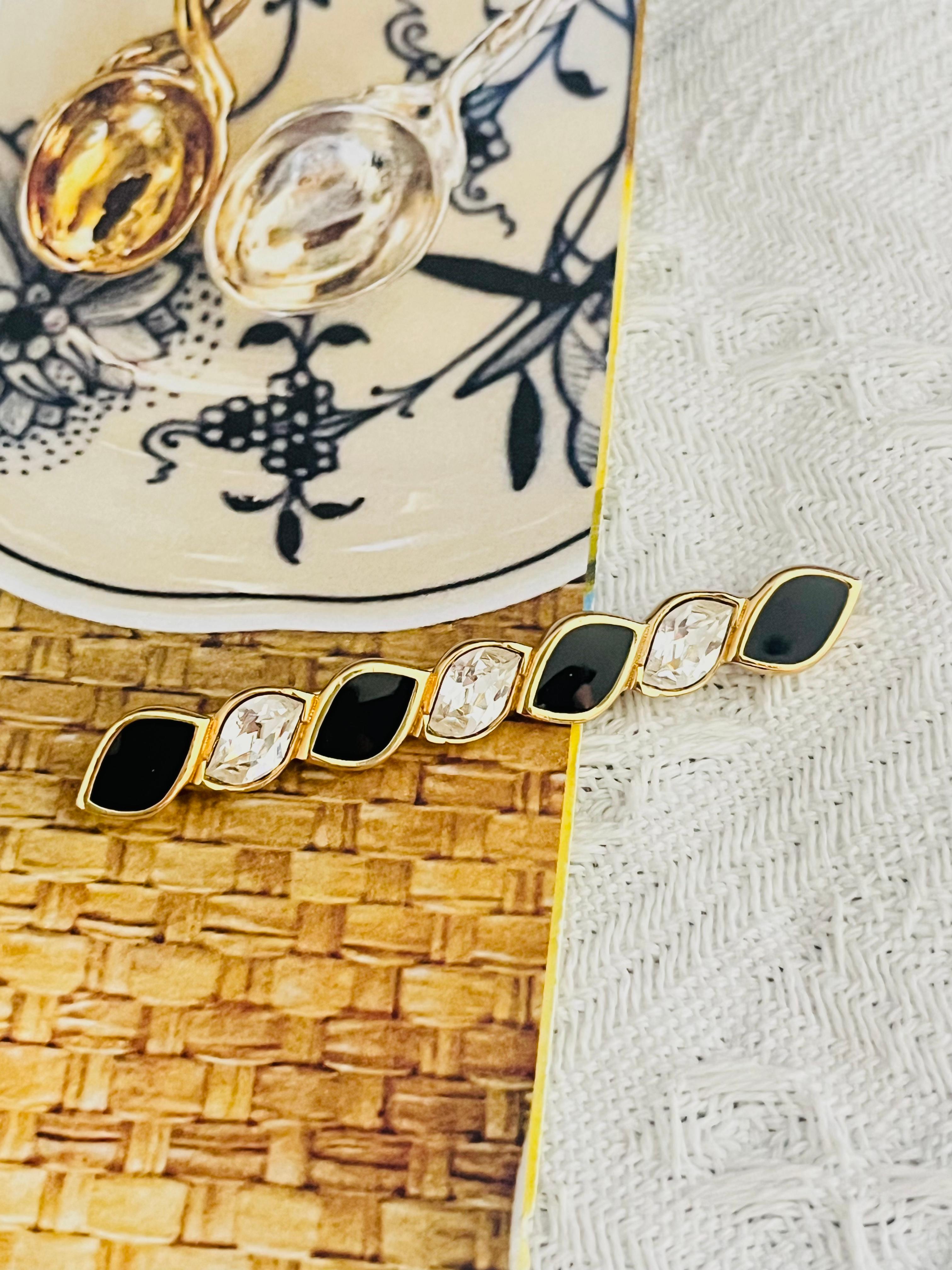 Christian Dior Vintage 1980er Jahre Schwarz Emaille Kristalle Lange Bar Spiral Twist Brosche (Barock) im Angebot