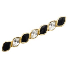 Christian Dior Vintage Años 80 Cristales Esmaltados Negros Broche Largo Barra Espiral Torcida