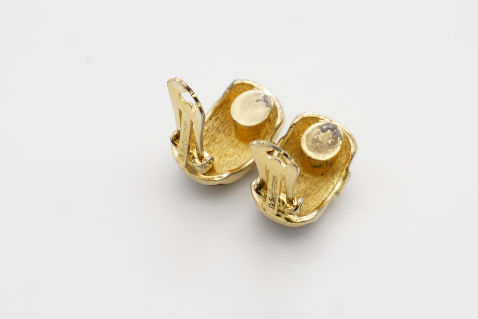 Christian Dior Vintage 1980er Jahre Schwarz Emaille Kristalle Oval Creolen Gold Clip-Ohrringe im Angebot 6