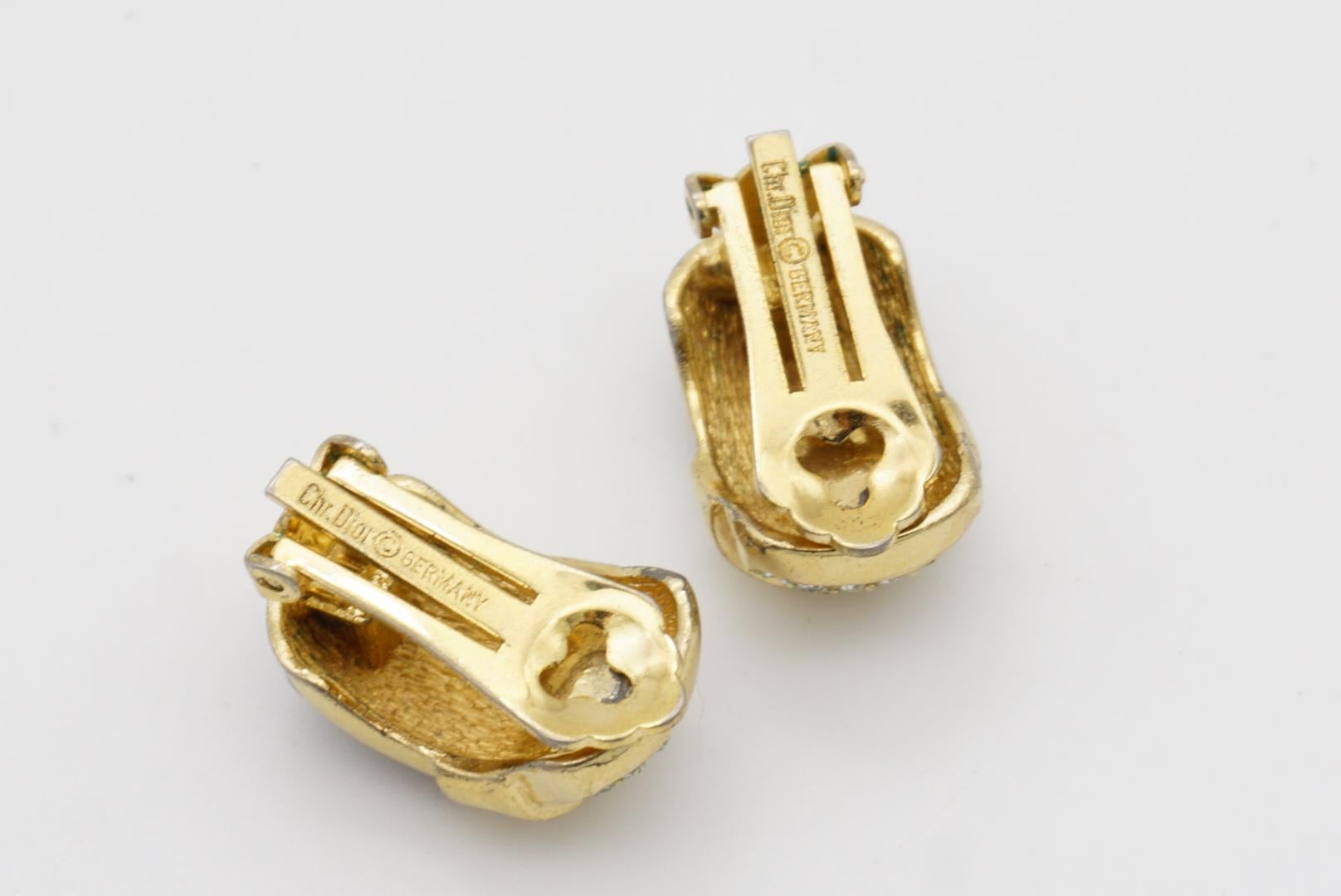 Christian Dior Vintage 1980er Jahre Schwarz Emaille Kristalle Oval Creolen Gold Clip-Ohrringe im Angebot 4