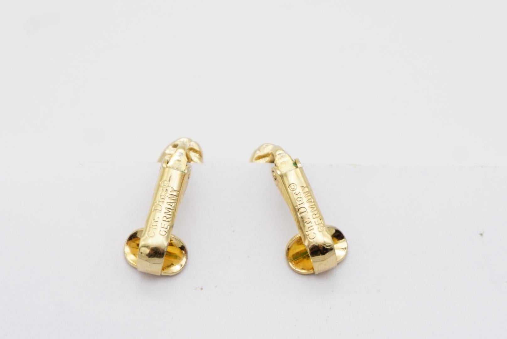 Christian Dior Vintage 1980s Black Enamel Crystals Shell Spiral Clip Earrings For Sale 7