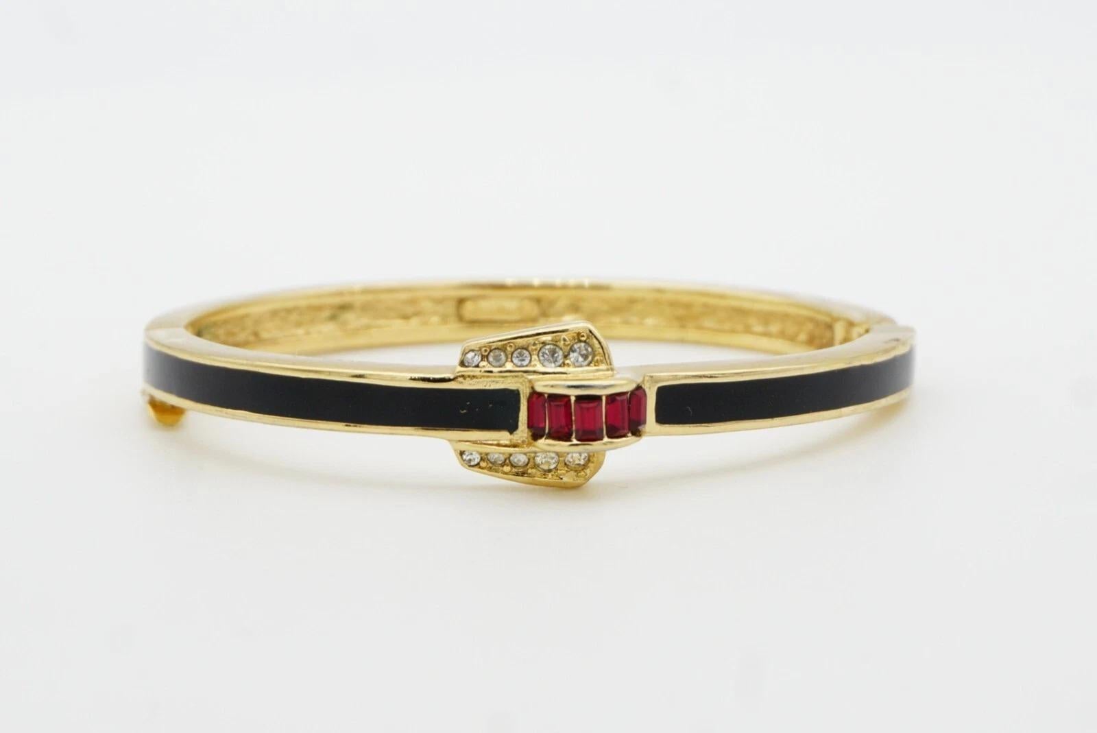 Christian Dior Bracciale Vintage anni '80 con smalto nero e cristalli di rubino in vendita 5