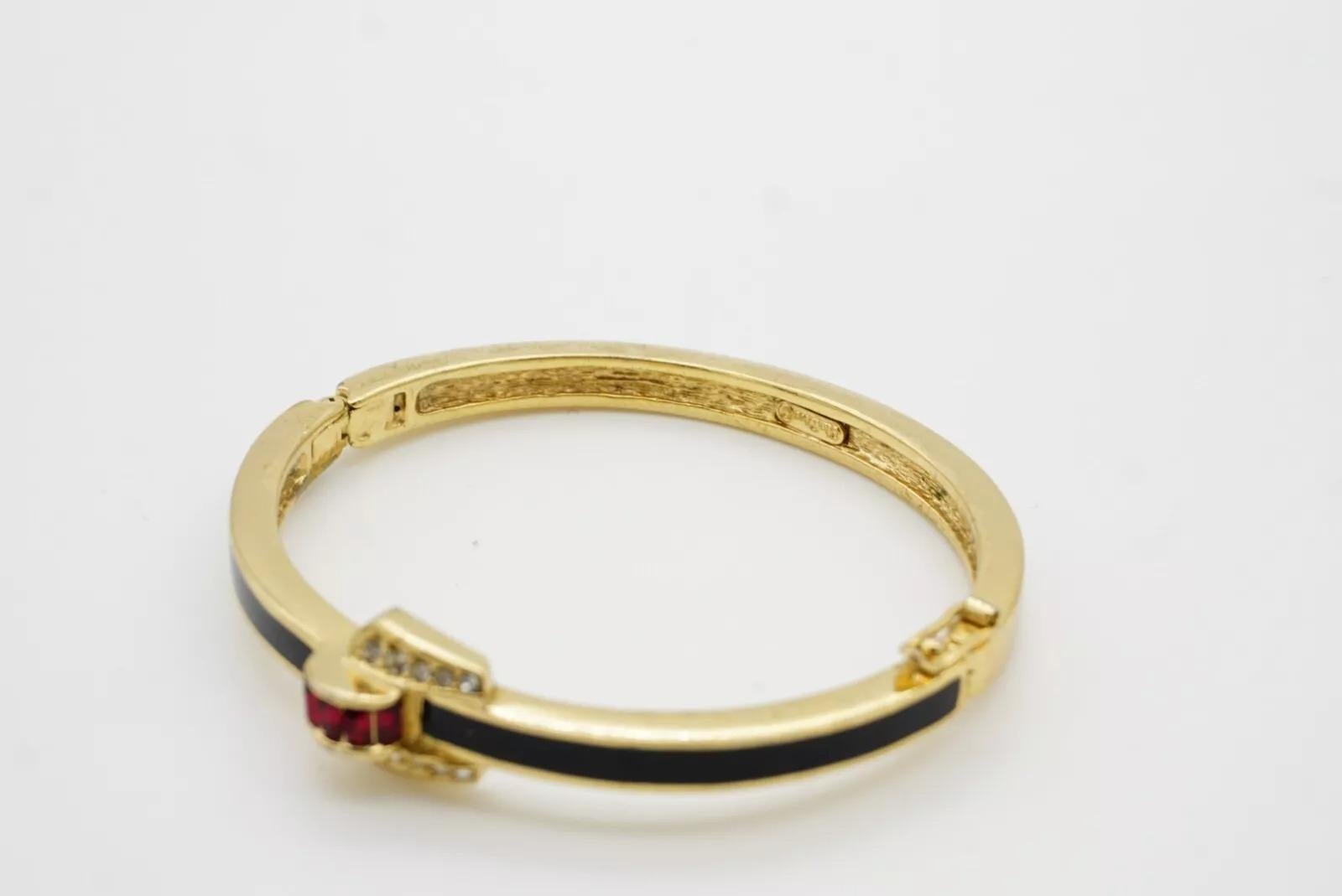 Christian Dior Bracciale Vintage anni '80 con smalto nero e cristalli di rubino in vendita 6