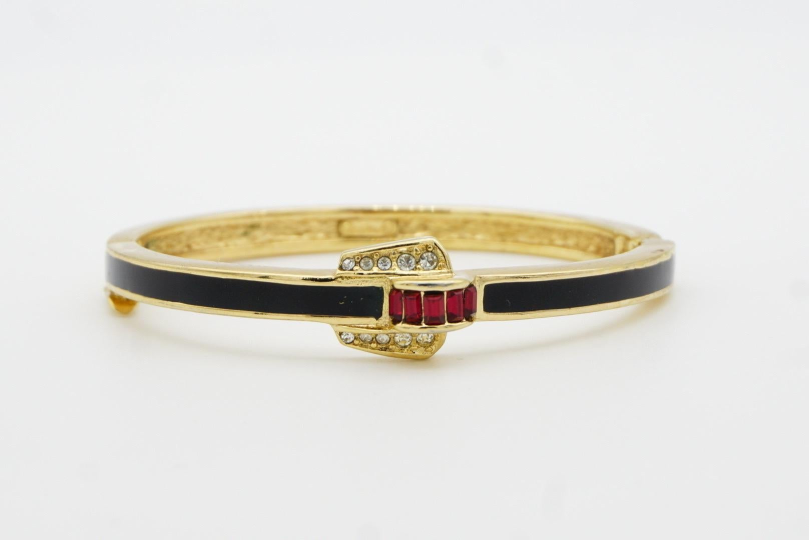 Christian Dior Vintage Años 80 Esmalte negro Cristales de rubí Brazalete puño Pulsera en venta 3