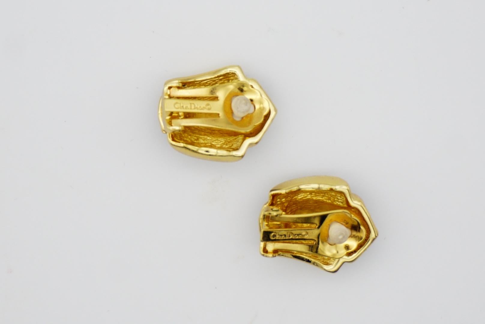 Christian Dior Vintage 1980s Black Enamel Shell Fan Retro Gold Clip On Earrings 4