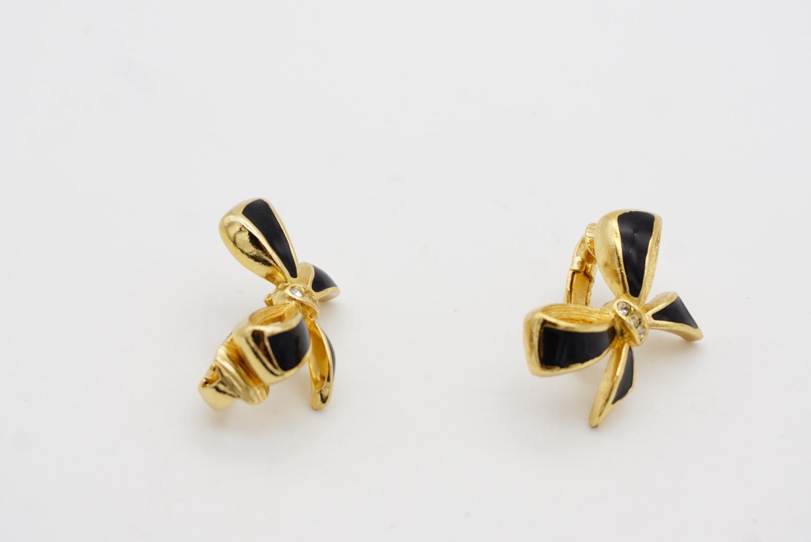 Christian Dior Vintage 1980s Black Knot Bow Butterfly Crystals Clip On Earrings For Sale 3