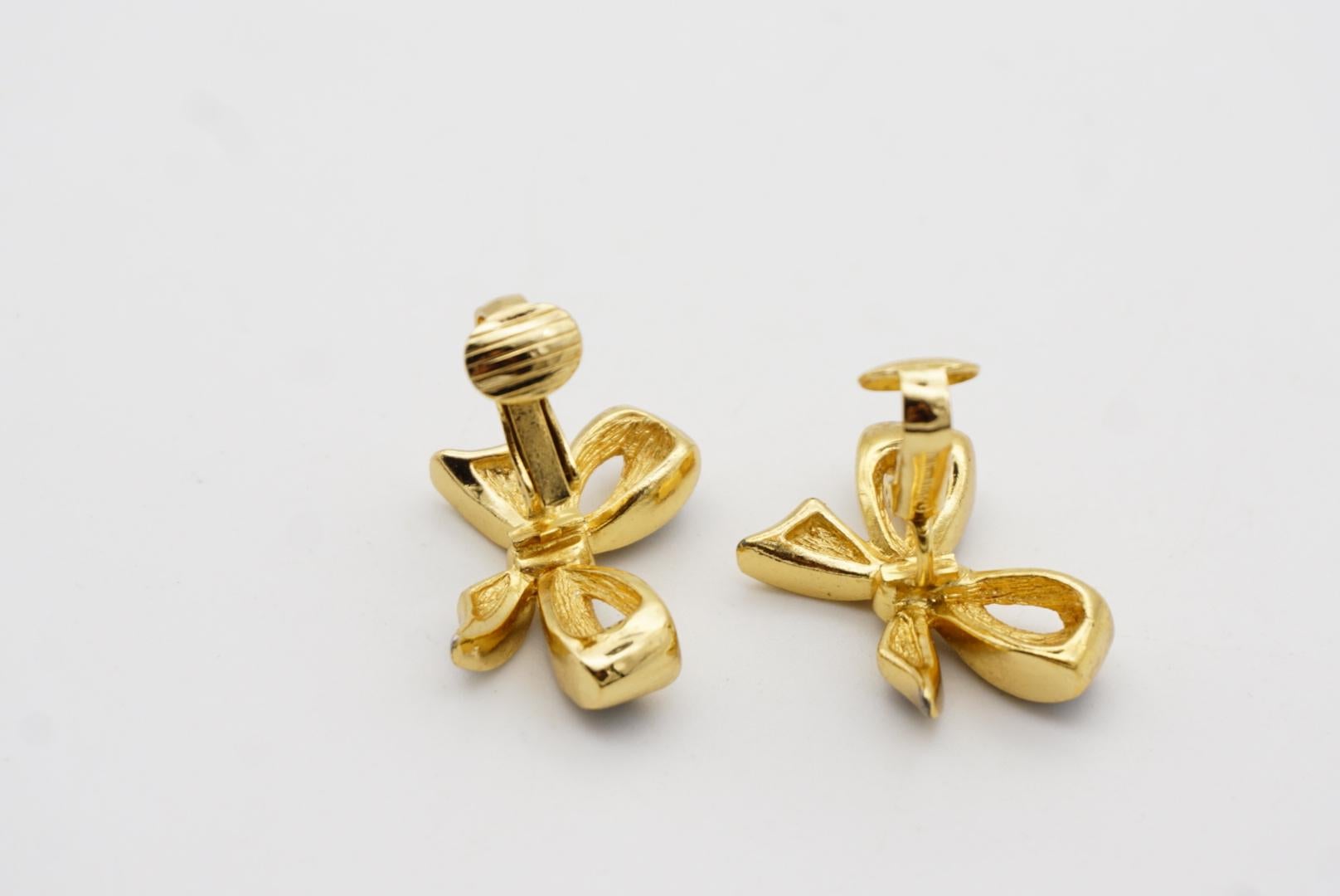 Christian Dior Vintage 1980s Black Knot Bow Butterfly Crystals Clip On Earrings 9