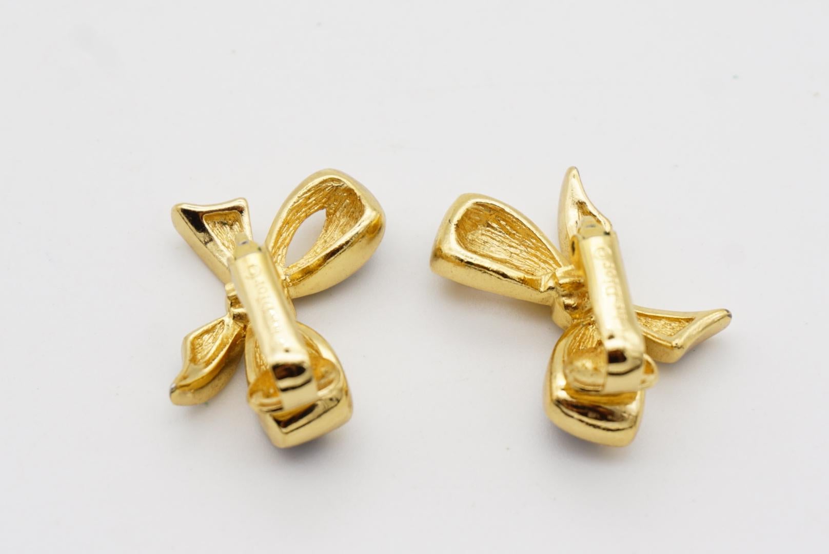 Christian Dior Vintage 1980s Black Knot Bow Butterfly Crystals Clip On Earrings 10