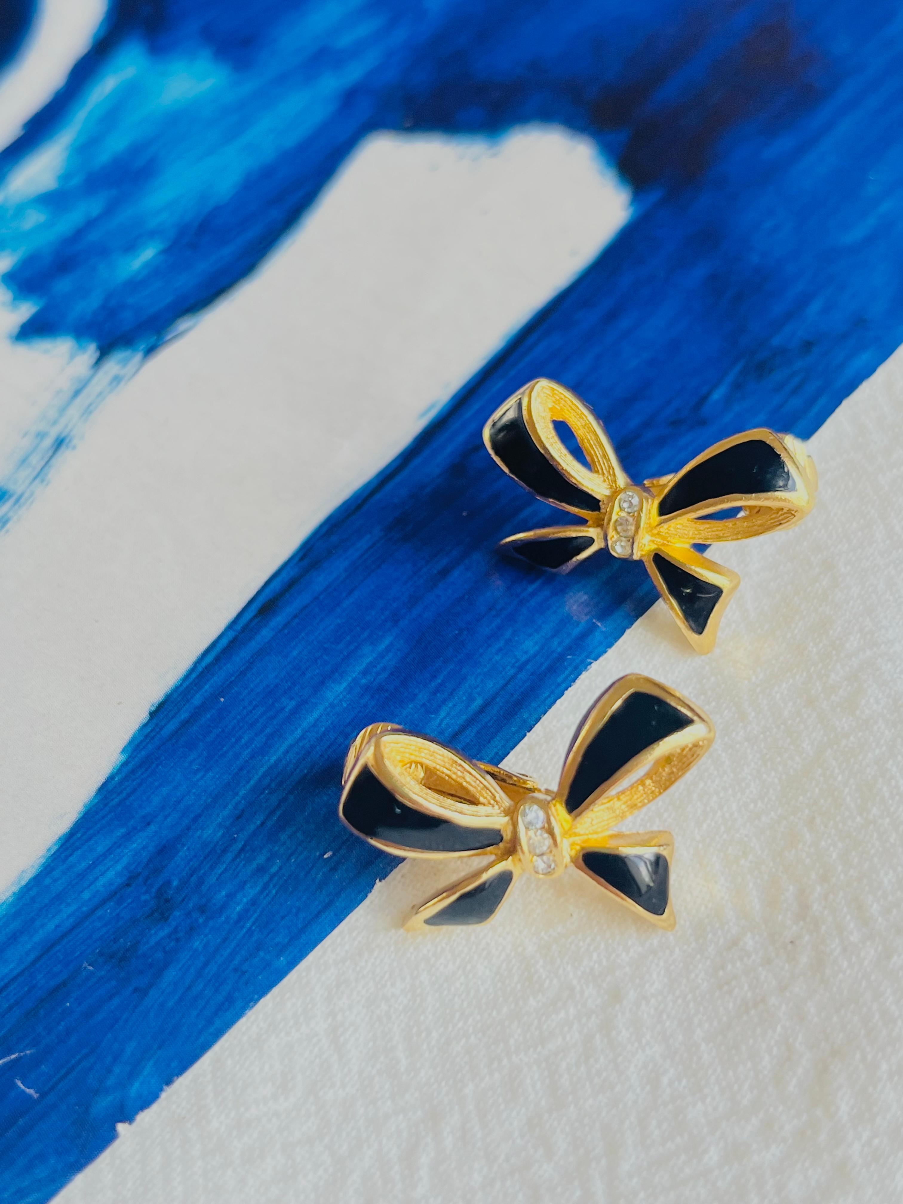 Art Nouveau Christian Dior Vintage 1980s Black Knot Bow Butterfly Crystals Clip On Earrings