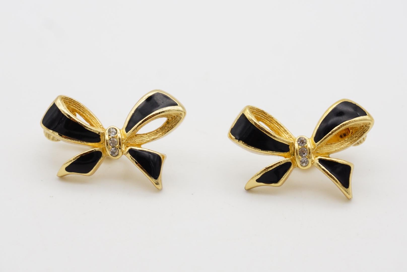 Christian Dior Vintage 1980s Black Knot Bow Butterfly Crystals Clip On Earrings For Sale 1