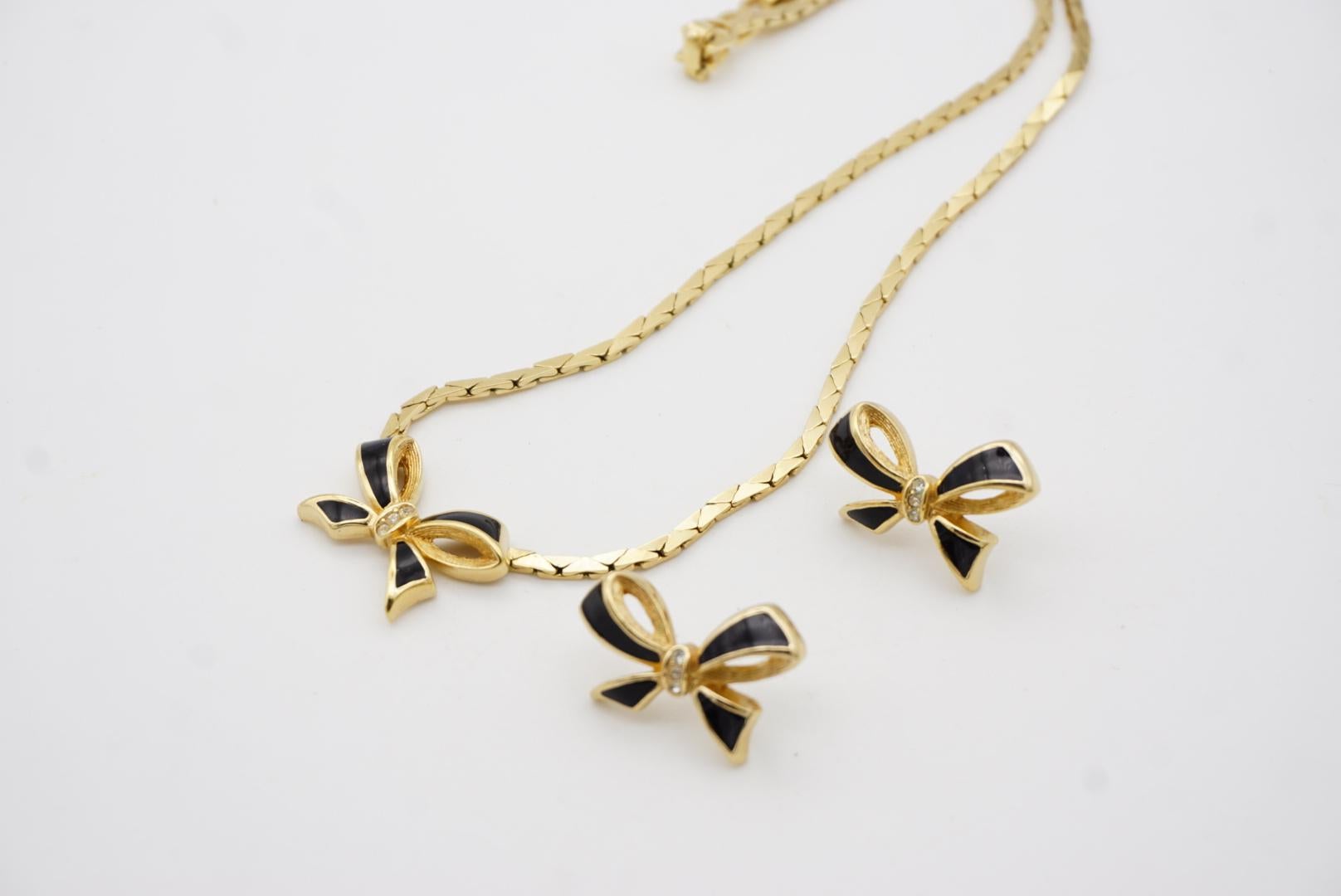 Christian Dior - Ensemble cadeau en cristals noirs avec nœud papillon, collier et boucles d'oreilles, années 1980 en vente 6
