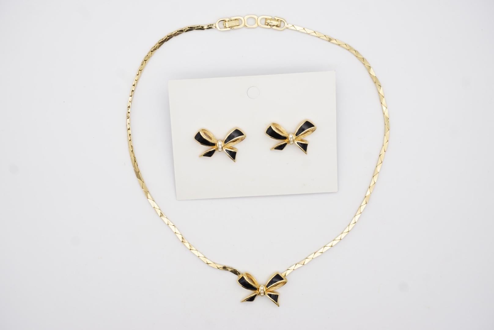 Christian Dior - Ensemble cadeau en cristals noirs avec nœud papillon, collier et boucles d'oreilles, années 1980 en vente 4