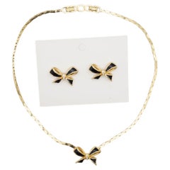Christian Dior - Ensemble cadeau en cristals noirs avec nœud papillon, collier et boucles d'oreilles, années 1980