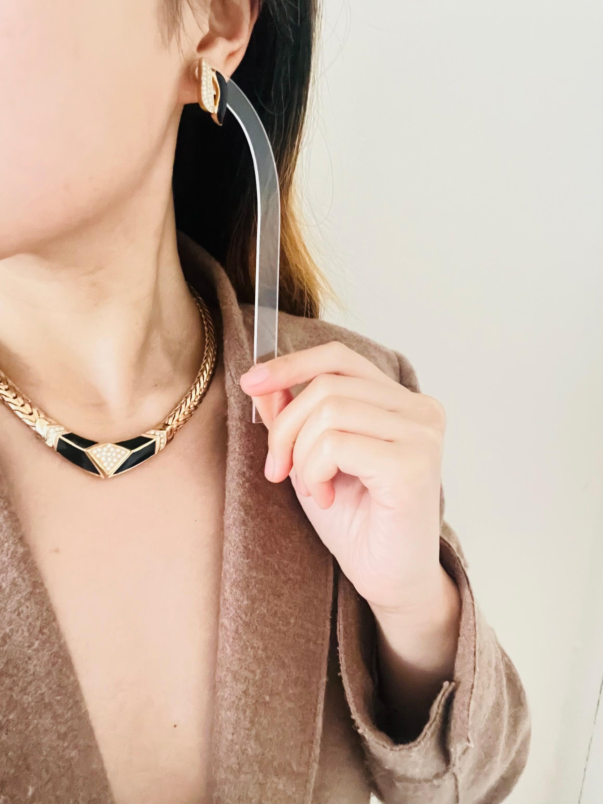 Christian Dior Vintage 1980s Black Moon Diamond Crystals Set Necklace Earrings For Sale 5
