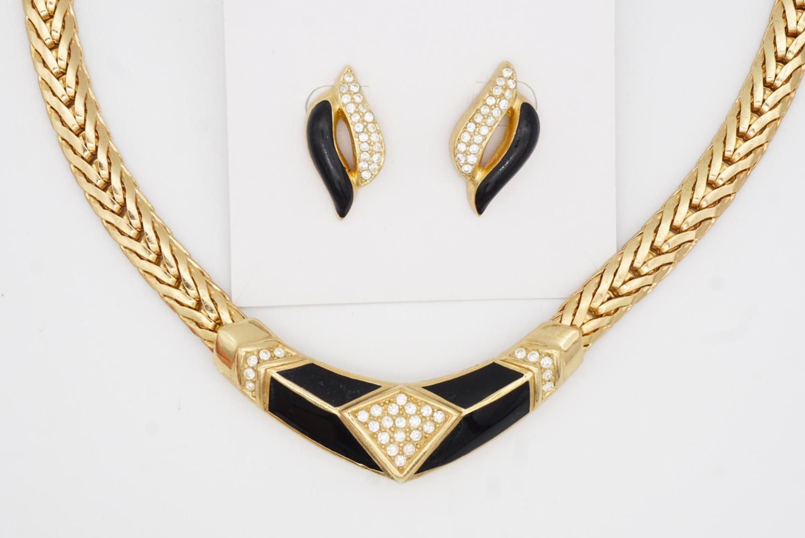 Christian Dior Vintage 1980s Black Moon Diamond Crystals Set Necklace Earrings 6