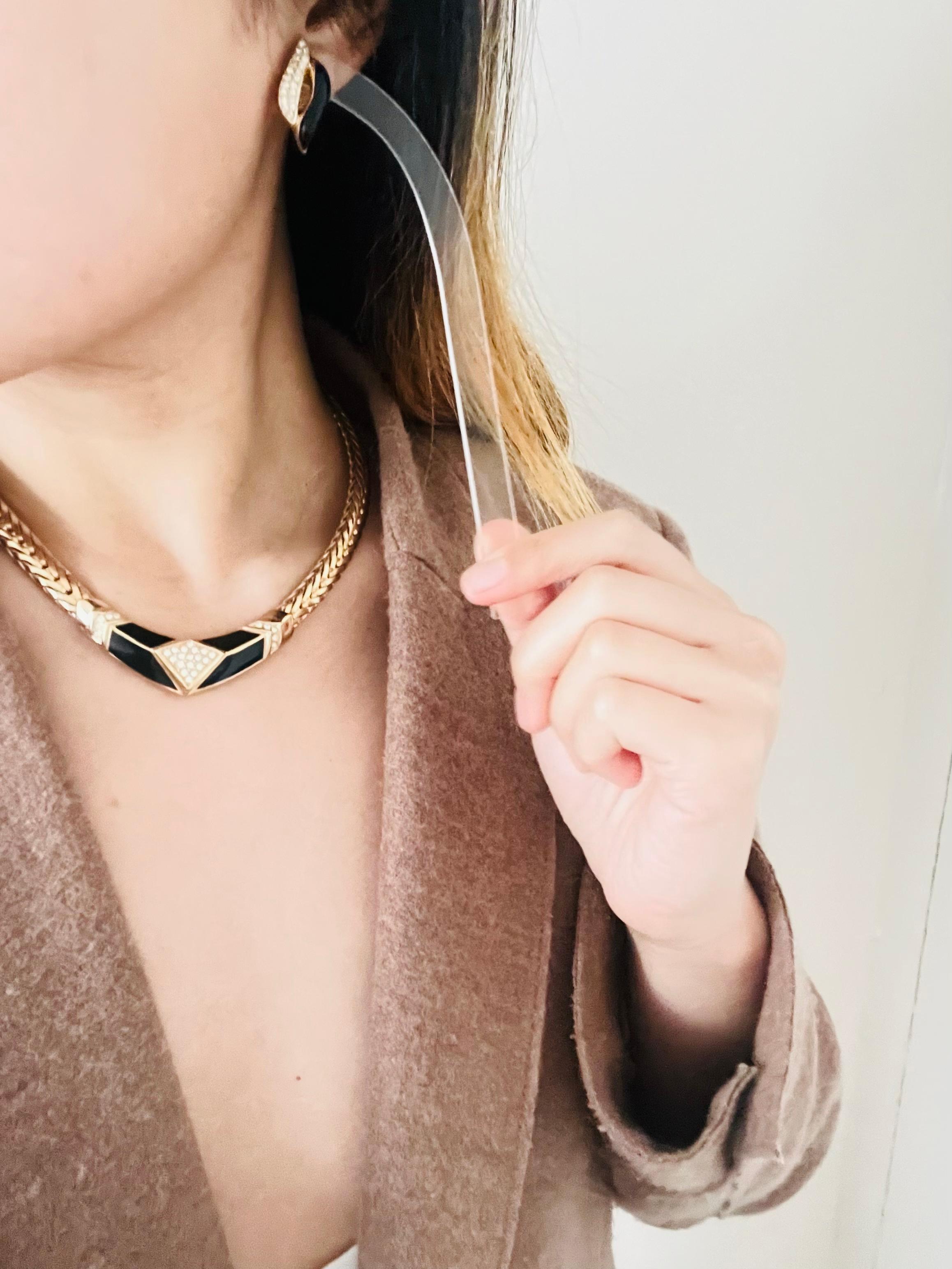 Christian Dior Vintage 1980s Black Moon Diamond Crystals Set Necklace Earrings For Sale 6