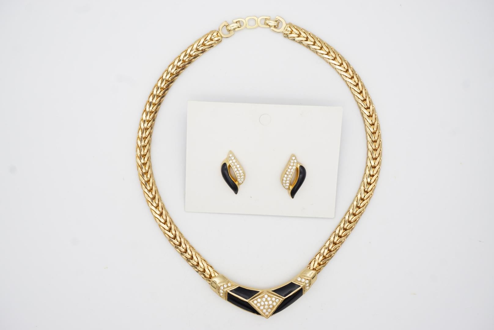 Christian Dior Vintage 1980s Black Moon Diamond Crystals Set Necklace Earrings For Sale 7