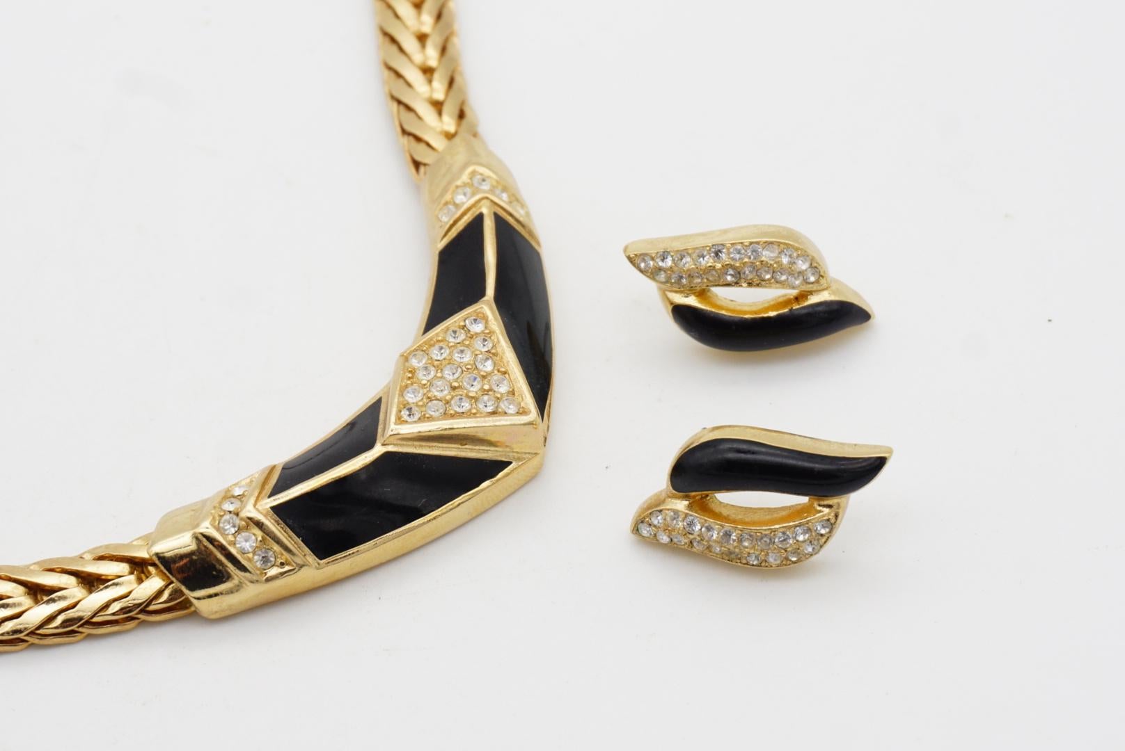 Christian Dior Vintage 1980s Black Moon Diamond Crystals Set Necklace Earrings For Sale 8