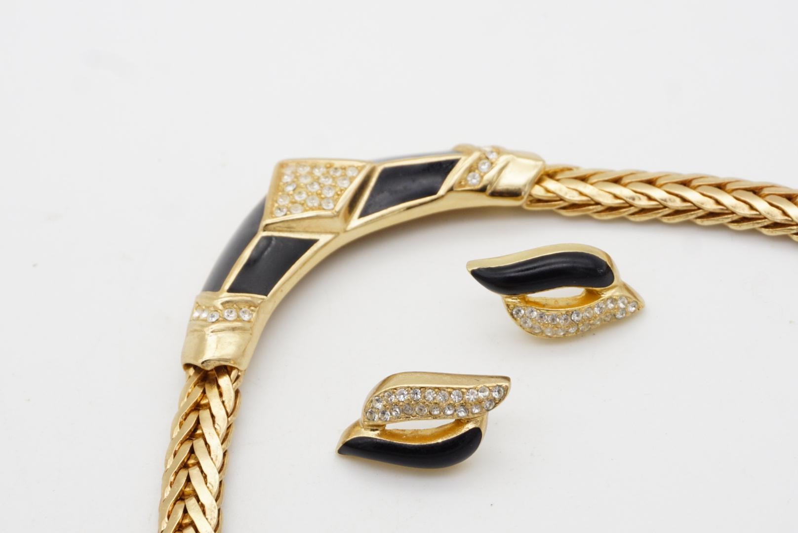 Christian Dior Vintage 1980s Black Moon Diamond Crystals Set Necklace Earrings For Sale 9