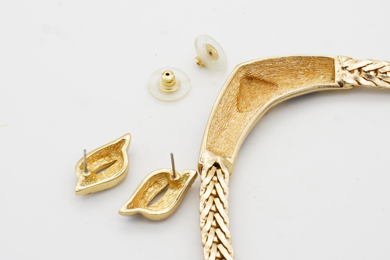 Christian Dior Vintage Años 80 Negro Luna Cristales Diamante Set Collar Pendientes en venta 10