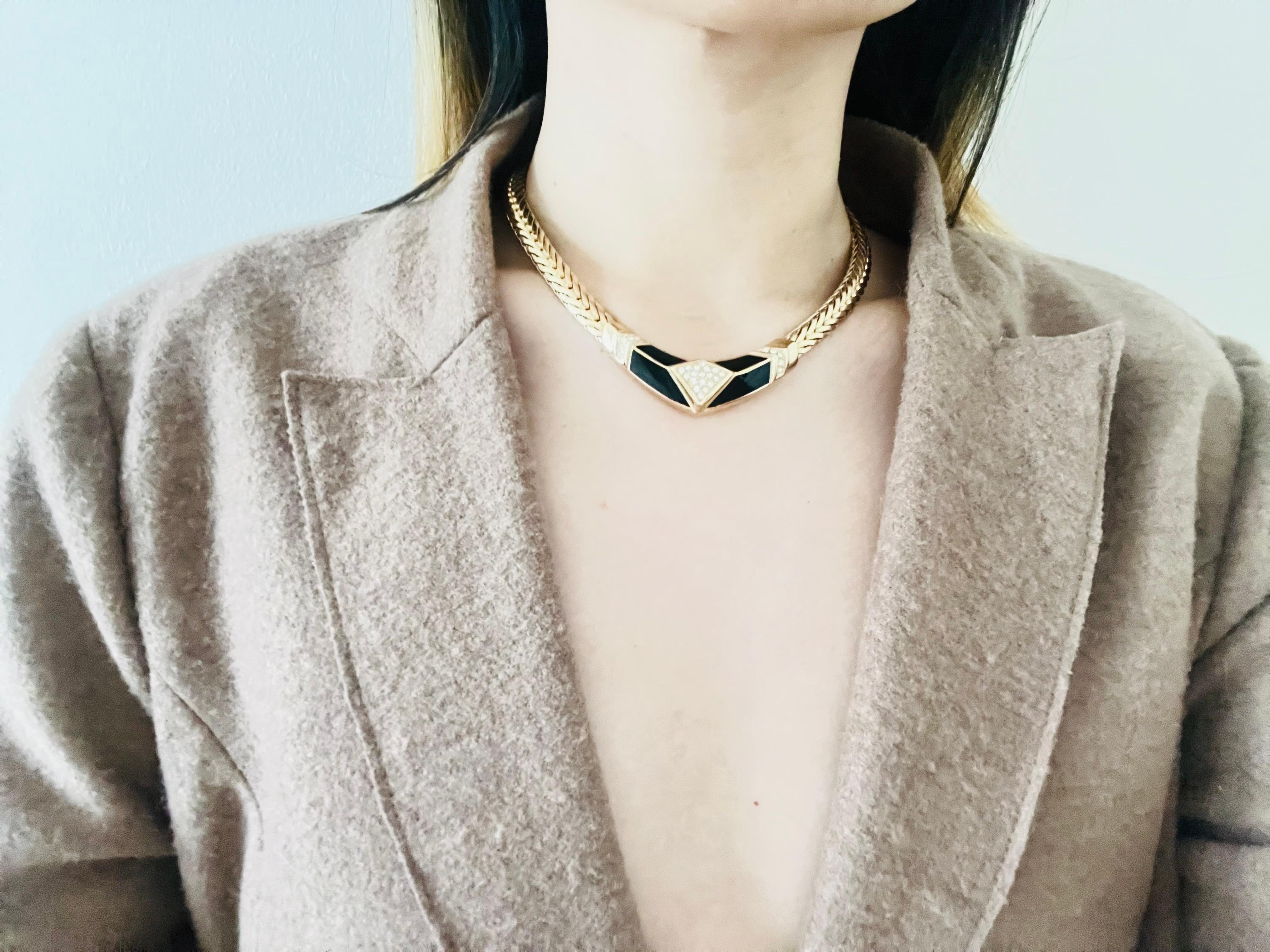 Christian Dior Vintage 1980s Black Moon Diamond Crystals Set Necklace Earrings For Sale 1