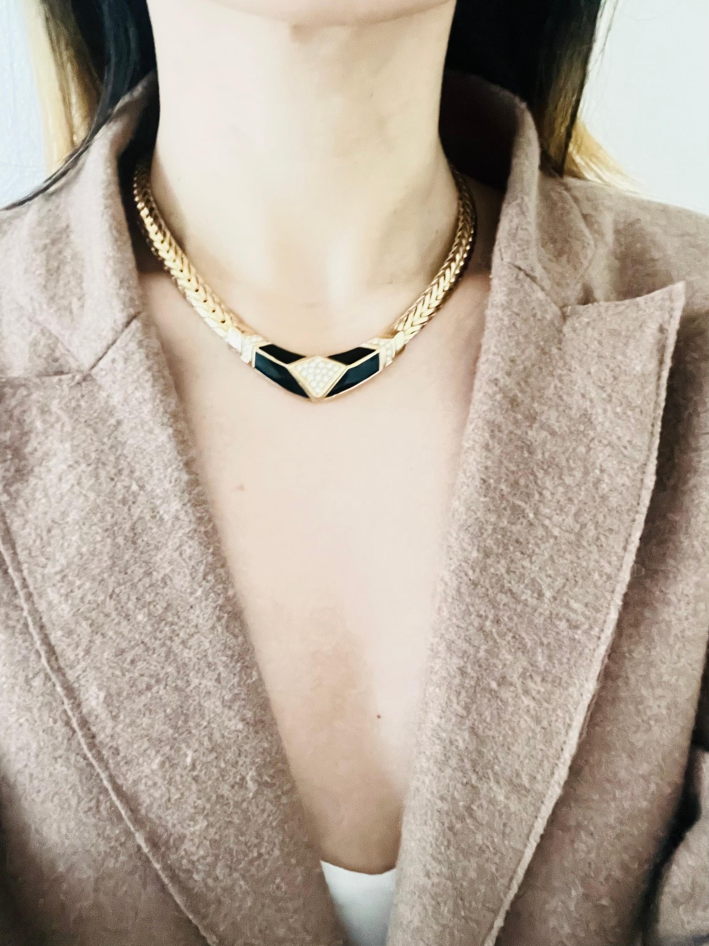 Christian Dior Vintage 1980s Black Moon Diamond Crystals Set Necklace Earrings For Sale 2