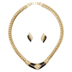 Christian Dior Vintage 1980s Black Moon Diamond Crystals Set Necklace Earrings
