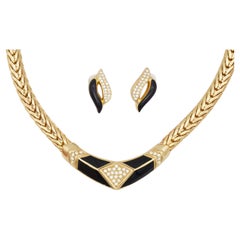 Christian Dior Vintage 1980s Black Moon Diamond Crystals Set Necklace Earrings