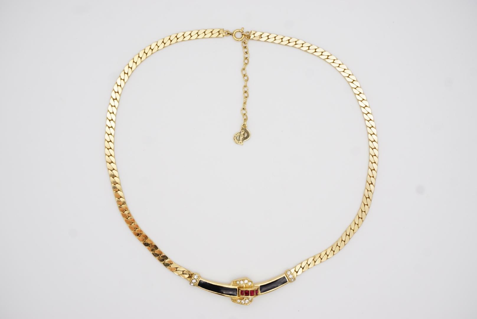 Christian Dior Vintage 1980s Black Ruby White Crystals Long Pendant Necklace en vente 3