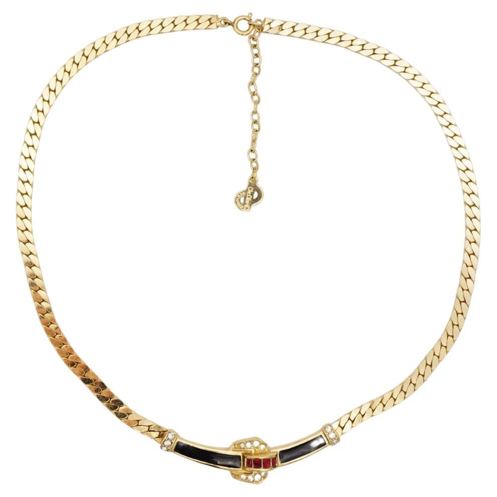 Christian Dior Vintage 1980s Black Ruby White Crystals Long Pendant Necklace en vente