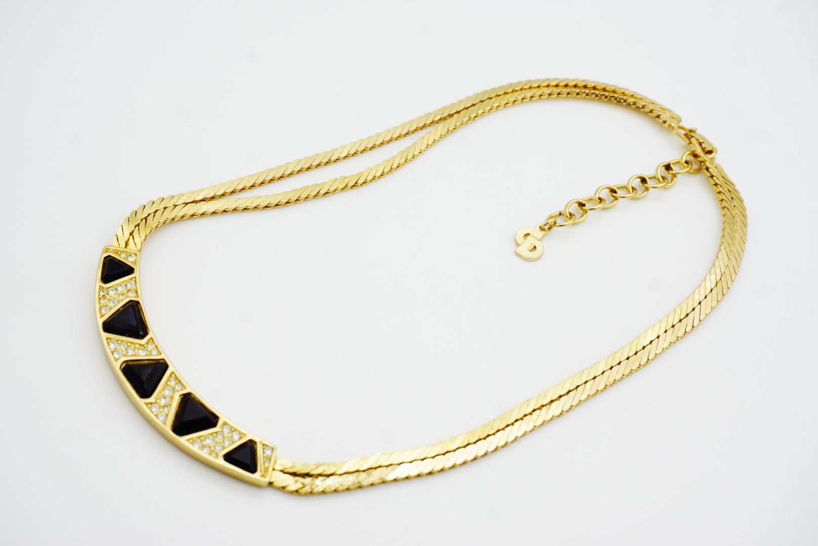 Christian Dior Vintage anni '80 Collana a doppio strato con triangolo nero e cristalli in vendita 5