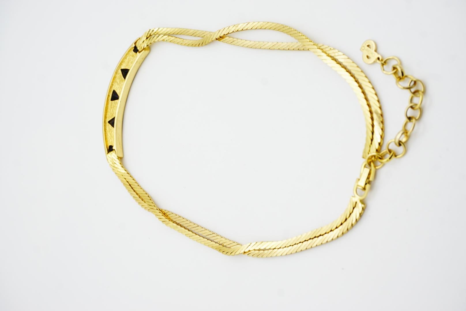 Christian Dior Vintage anni '80 Collana a doppio strato con triangolo nero e cristalli in vendita 7