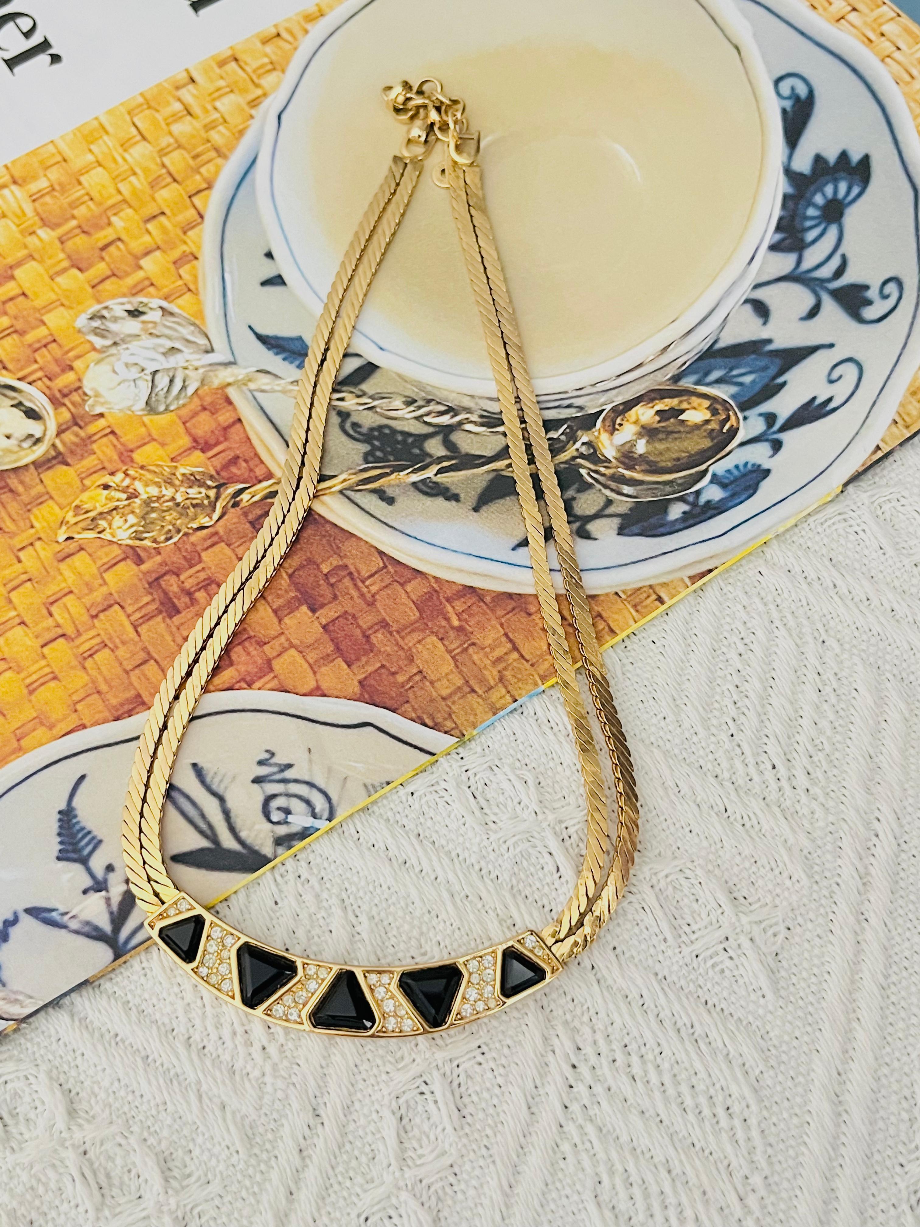 Art Déco Christian Dior Vintage anni '80 Collana a doppio strato con triangolo nero e cristalli in vendita