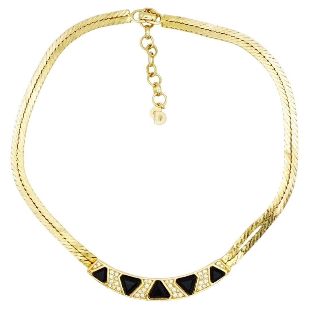 Christian Dior Vintage anni '80 Collana a doppio strato con triangolo nero e cristalli