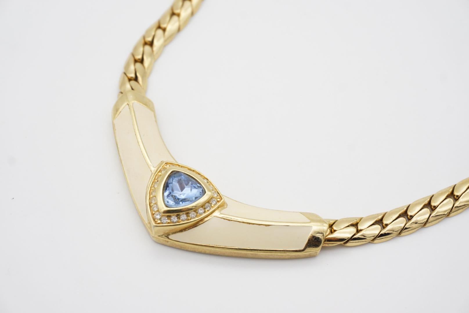Christian Dior Vintage 1980s Blue Aqua White Triangle Crystals Chunky Necklace For Sale 6