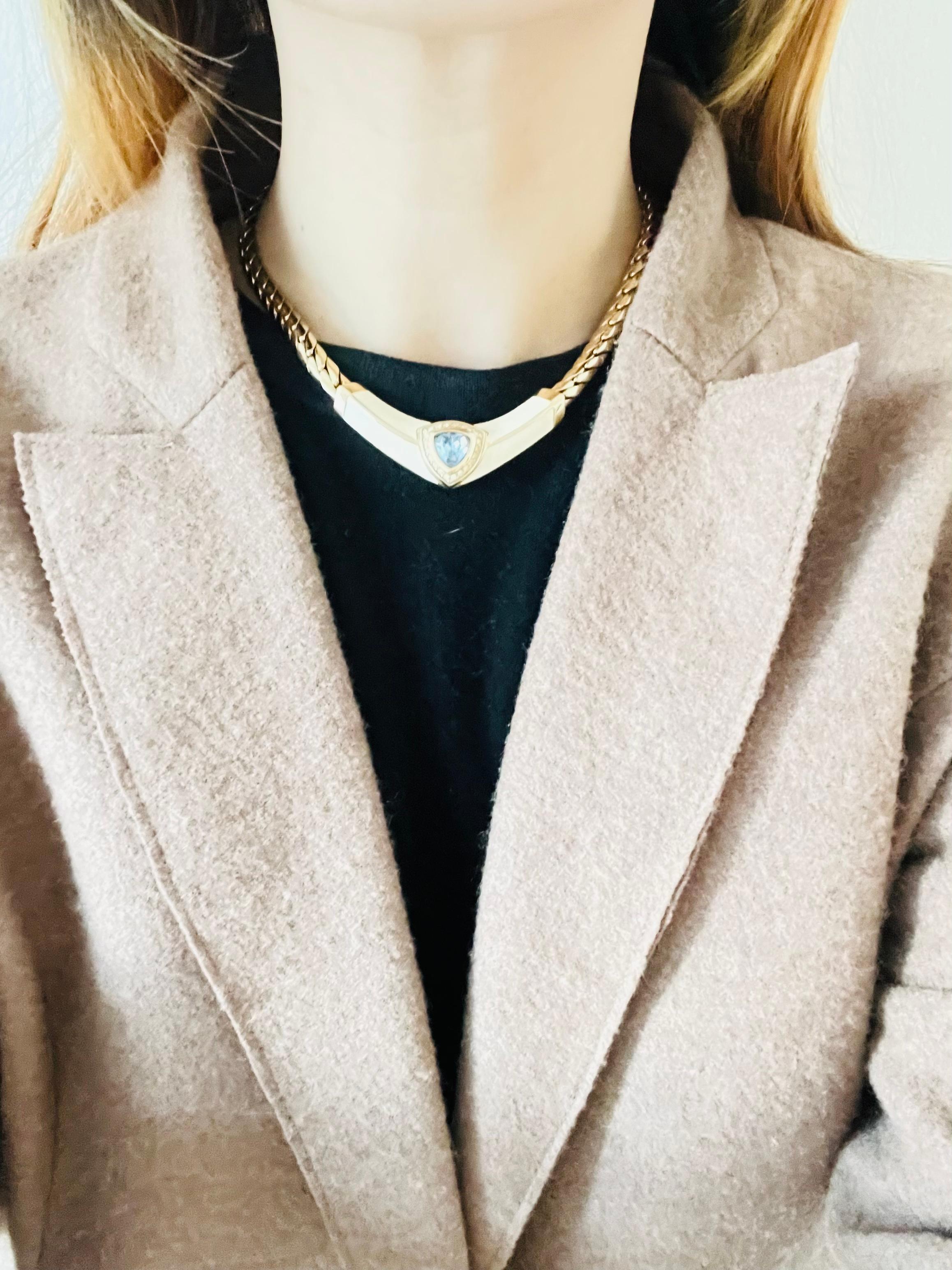 Christian Dior Vintage 1980s Blue Aqua White Triangle Crystals Chunky Necklace For Sale 1